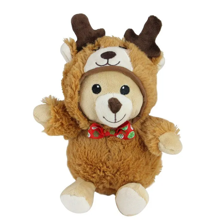 8" Brown and Black Teddy Bear Stuffed Animal Figurines In Christmas Costumes Set of 3