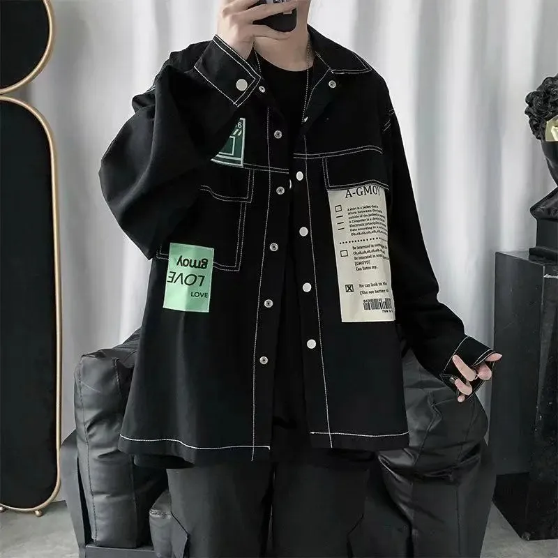 Aidase Versatile Fashion Atutumn Winter Men's Solid Casual Loose Pockets Denim Jacket Retro Coat Cool Boys Patchwork Pockets