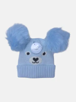 Baby Unisex Teddy Bear Pom-pom Hat -Baby Blue