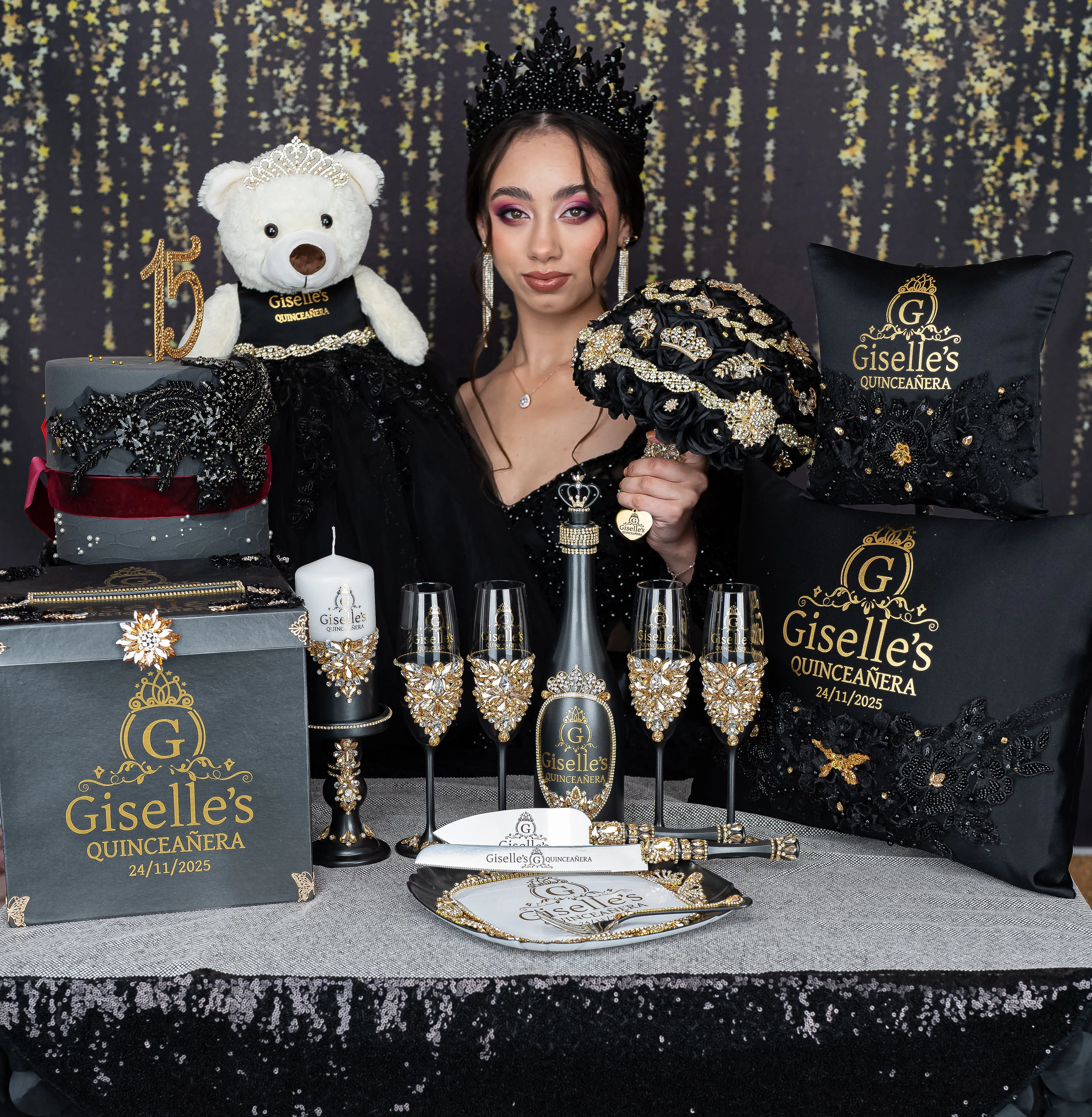 Black Last Teddy Bear for Quinceanera