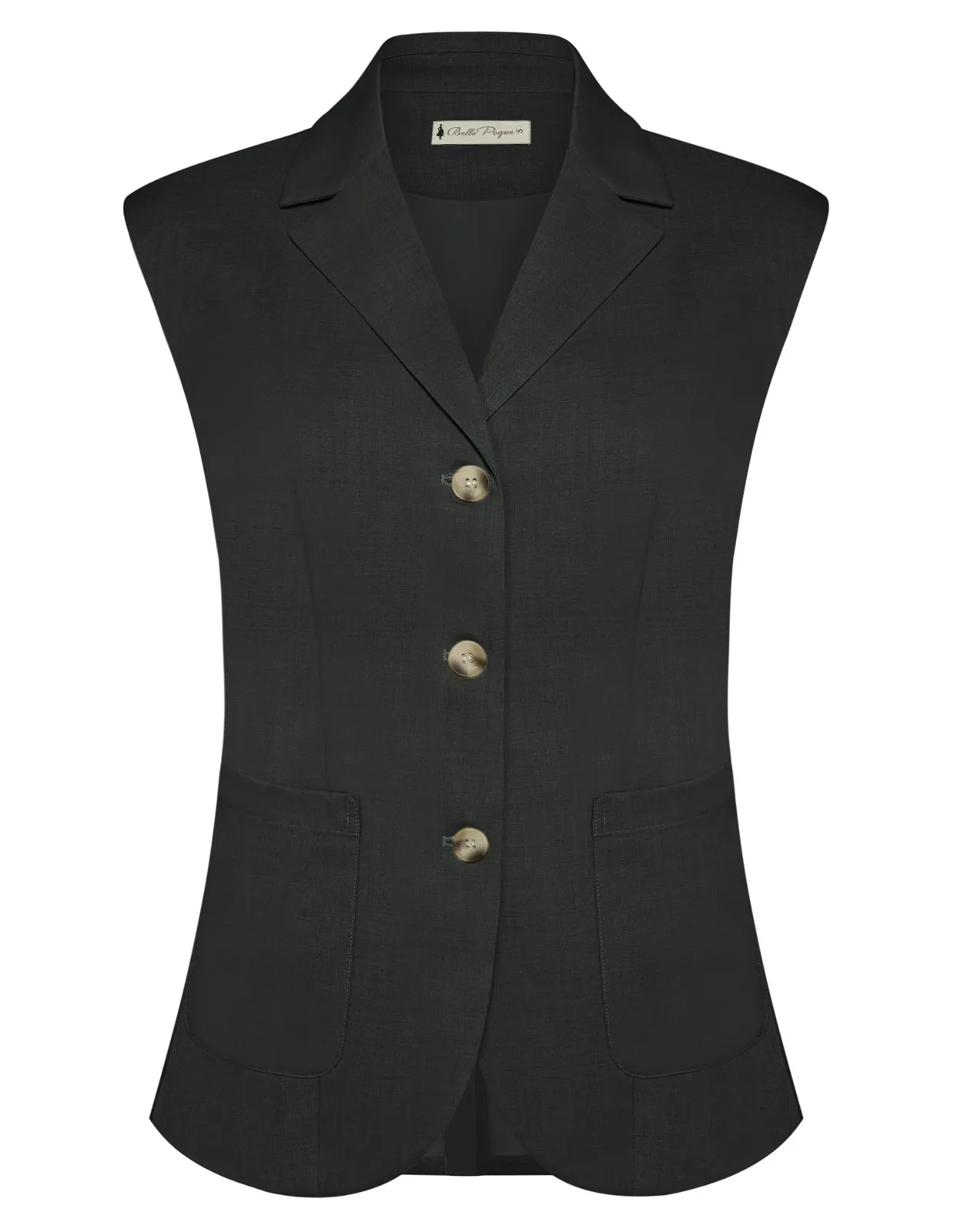 BP Women Retro Back Slit Vest Cap Sleeve Lapel Collar Single Breasted Vest Coat