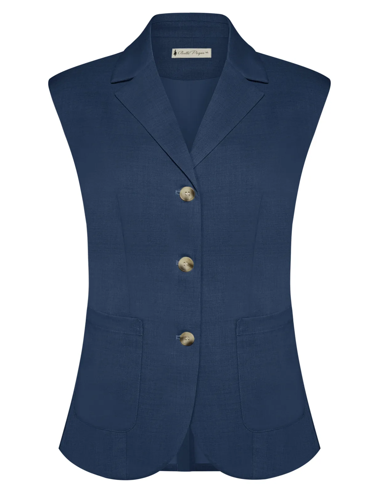 BP Women Retro Back Slit Vest Cap Sleeve Lapel Collar Single Breasted Vest Coat