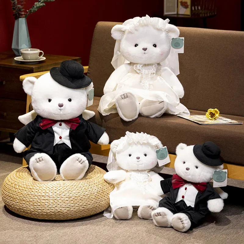 Cute Wedding Couple Teddy Bears with Formal Bridal Attire
