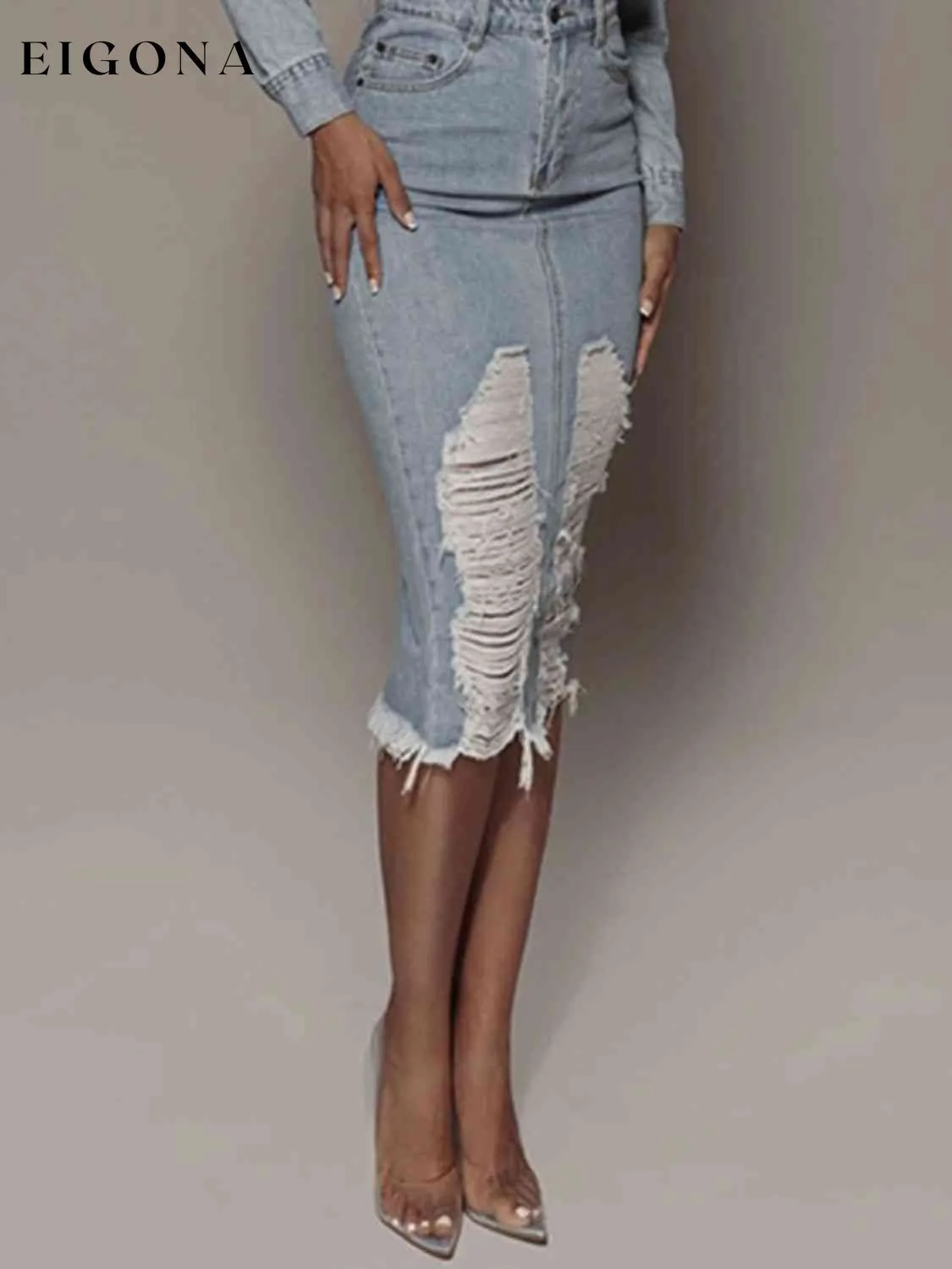 Distressed Slit Denim Skirt