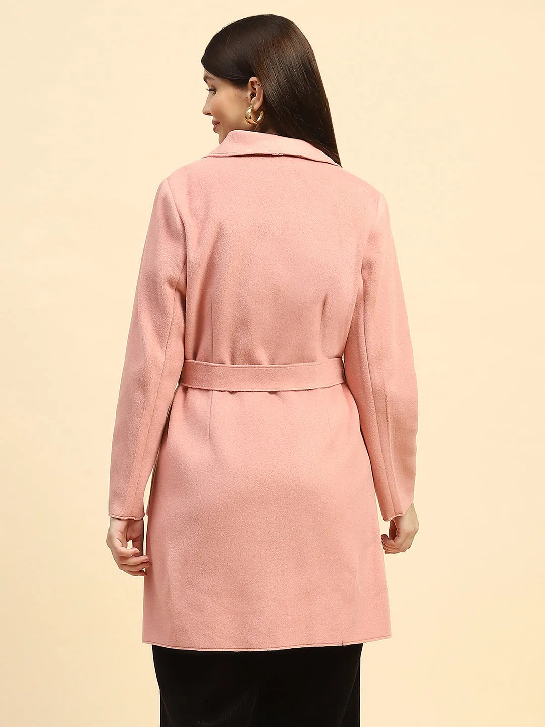 Dusty Pink Solid Poly Viscose Relaxed Fit Coat