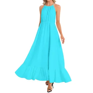 Electric Blue Ruffle Hem Halter Neck Maxi Dress