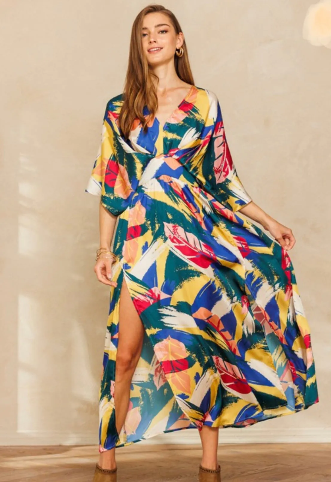 Jade Floral Leaf Maxi Dress
