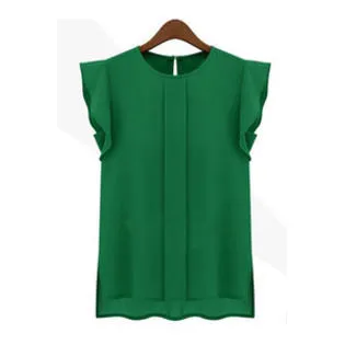 Ketty More Women Solid Pattern Ruffle Sleeves Chiffon Blouse-KMWSB802