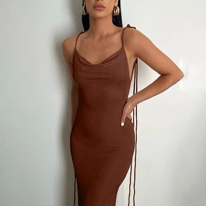Lace up Backless Maxi Dress