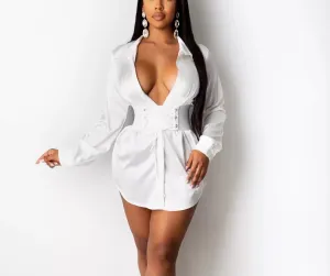 Ladies couture lace up corset shirt dress