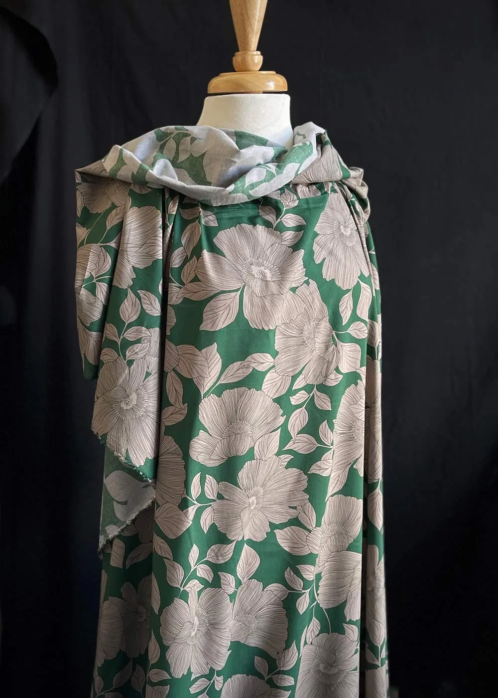 Maggie Floral, Dark Green - Cotton Rayon Lawn