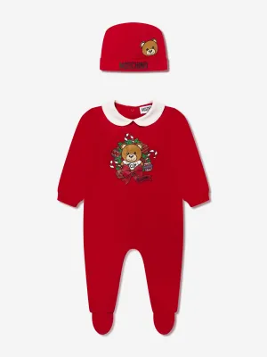 Moschino Baby Hat And Babygrow Gift Set in Red
