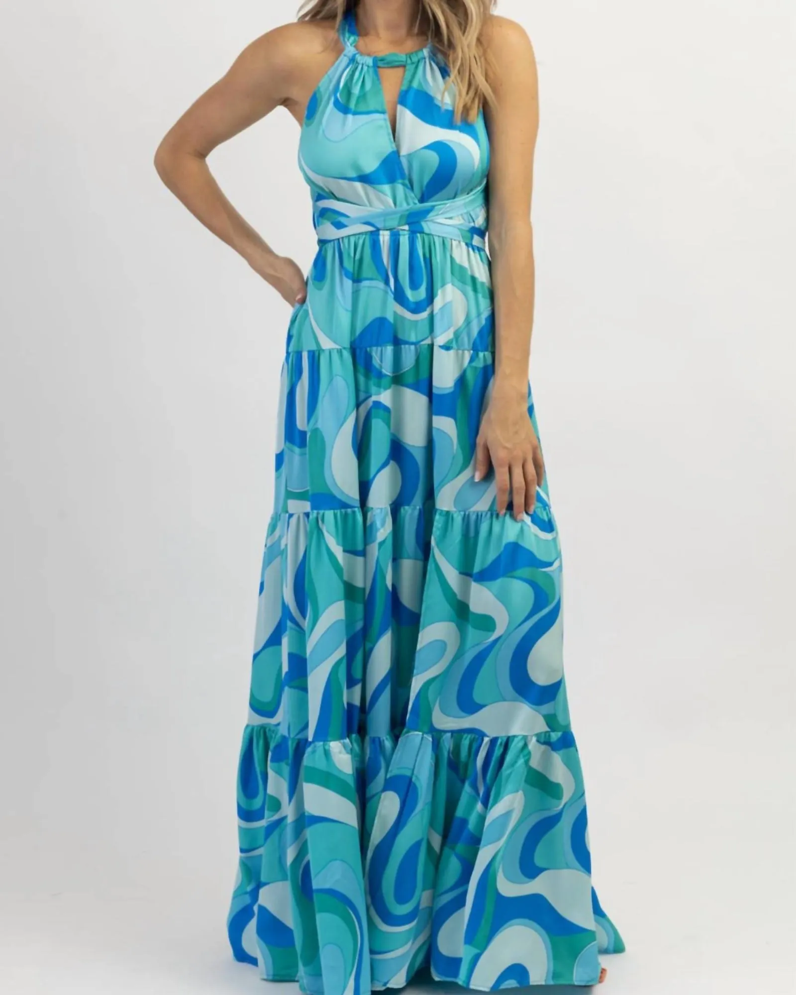 Paradiso Halter Maxi Dress In Multiblue | Multiblue