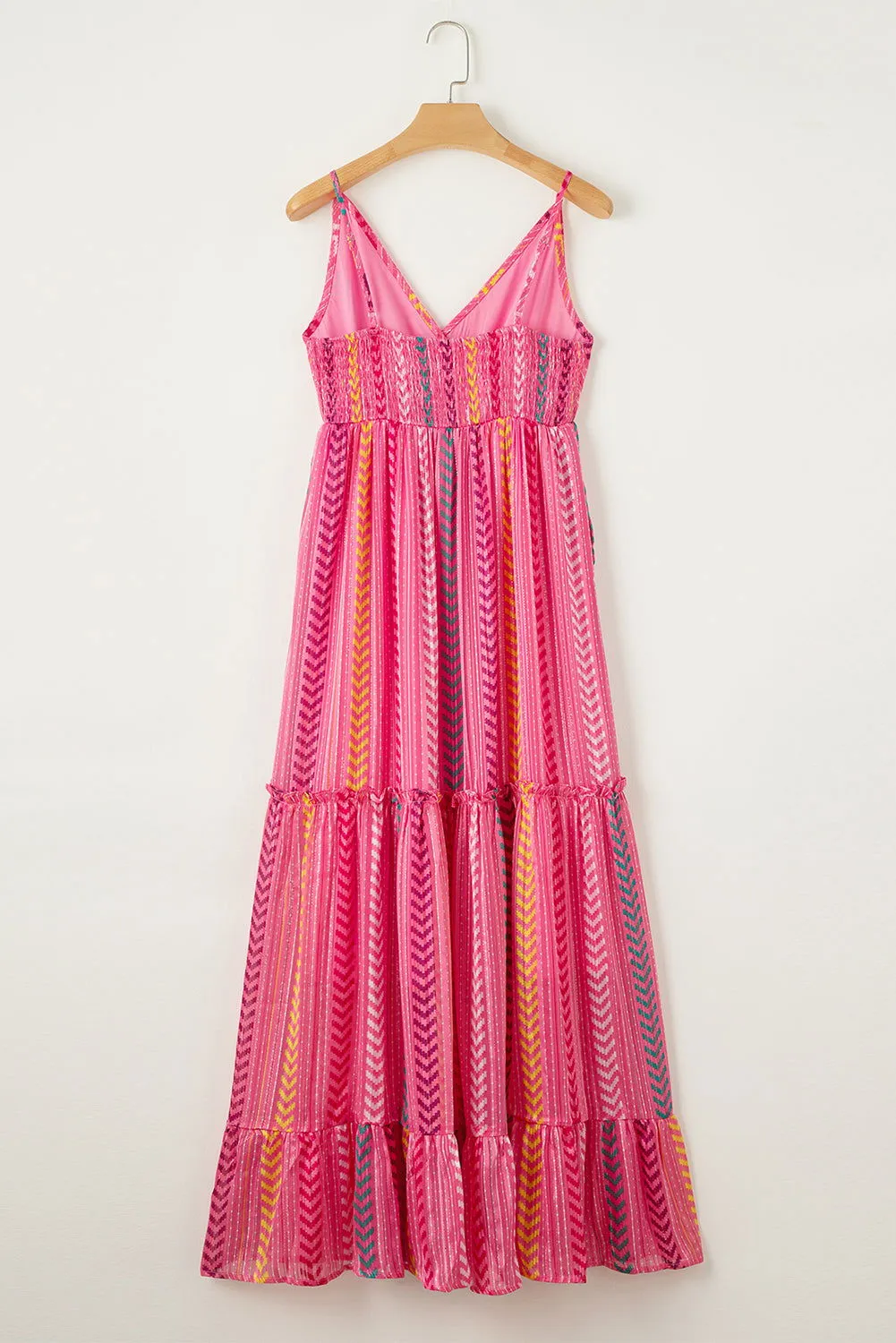 Pink Boho Tassel Tie V Neck Wrapped Maxi Dress