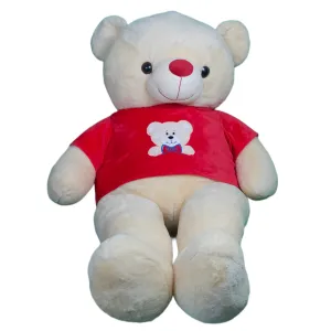 Play Hour Teddy Bear Plush Soft Toy Wearing Red T-Shirt for Ages 3 Years and Up - Yellow, 120cm