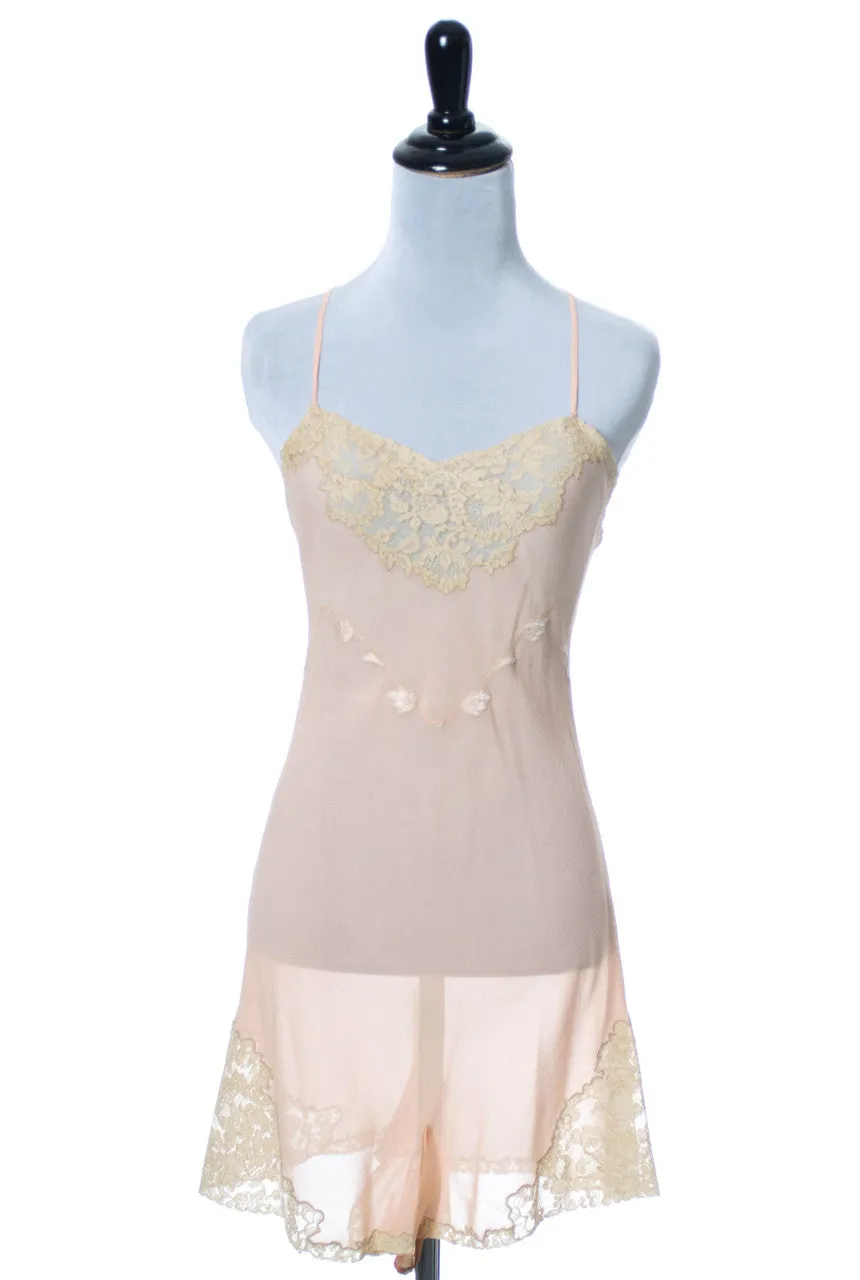 Pretty Pink vintage Lingerie silk 1930s teddy lace & embroidery