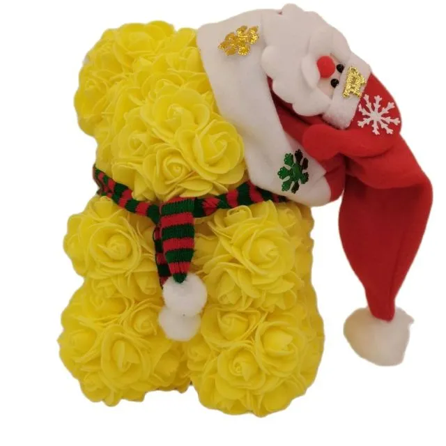 Rose Teddy Bear with Christmas Hat For Christmas Gift