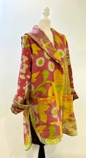 Spring Drifter Coat: Kantha Comfortable and Warm (Rose Floral)