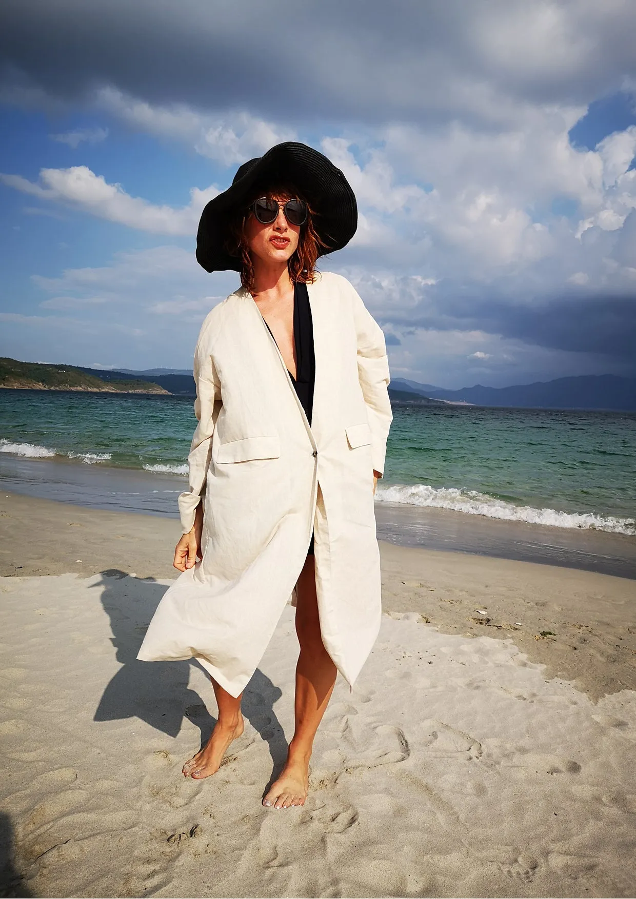 SUMMER COAT - NATURAL LINEN white by BERENIK