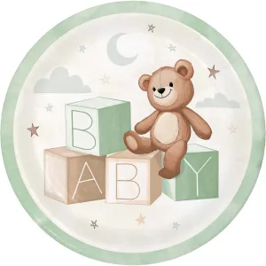 Teddy Bear Large Round Lunch Paper Plates, 9 Inches, 8 Count