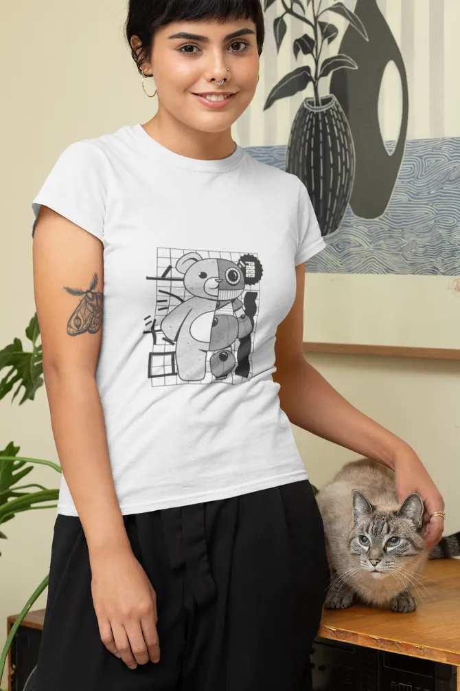 Teddy Bear Robot Technology Printed T-shirt for women