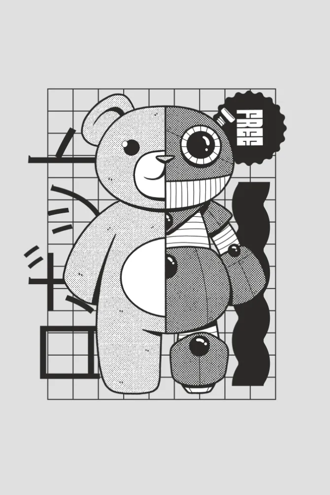 Teddy Bear Robot Technology Printed T-shirt for women