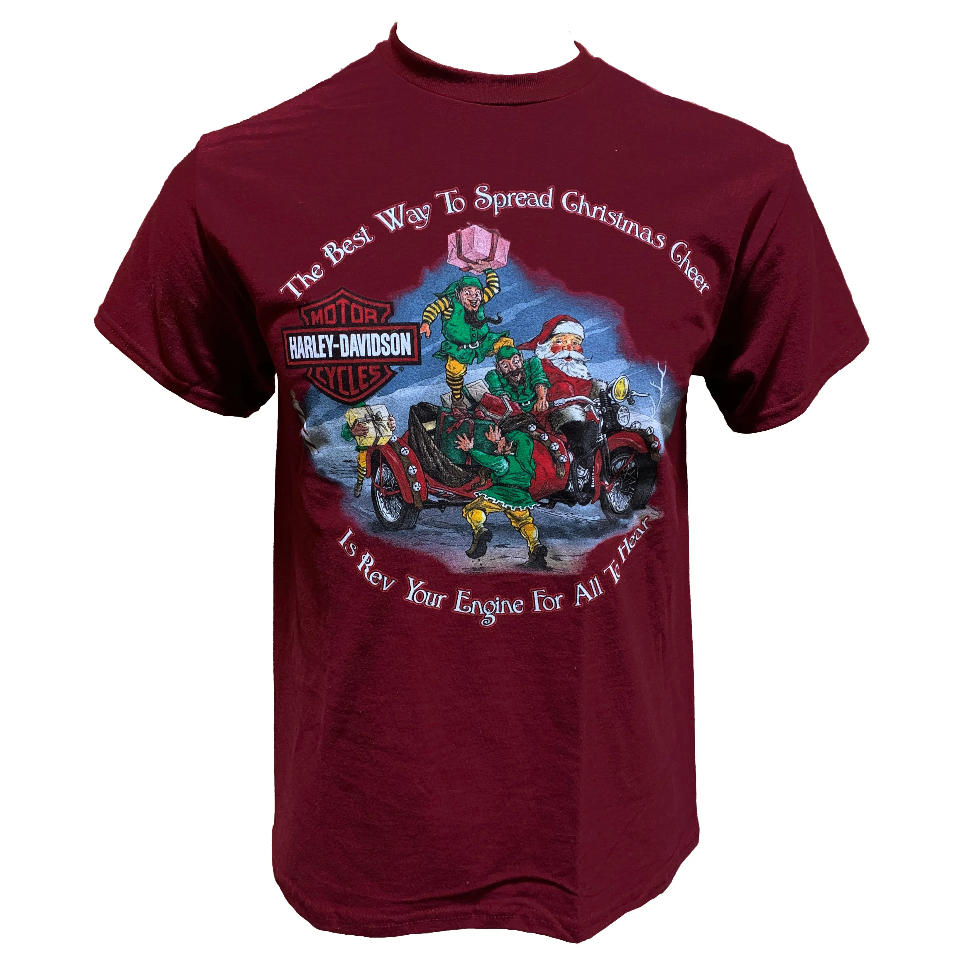 Teddy Morse's Daytona Harley-Davidson Men's Santa's Christmas Ride Out Short Sleeve Shirt, Dark Red