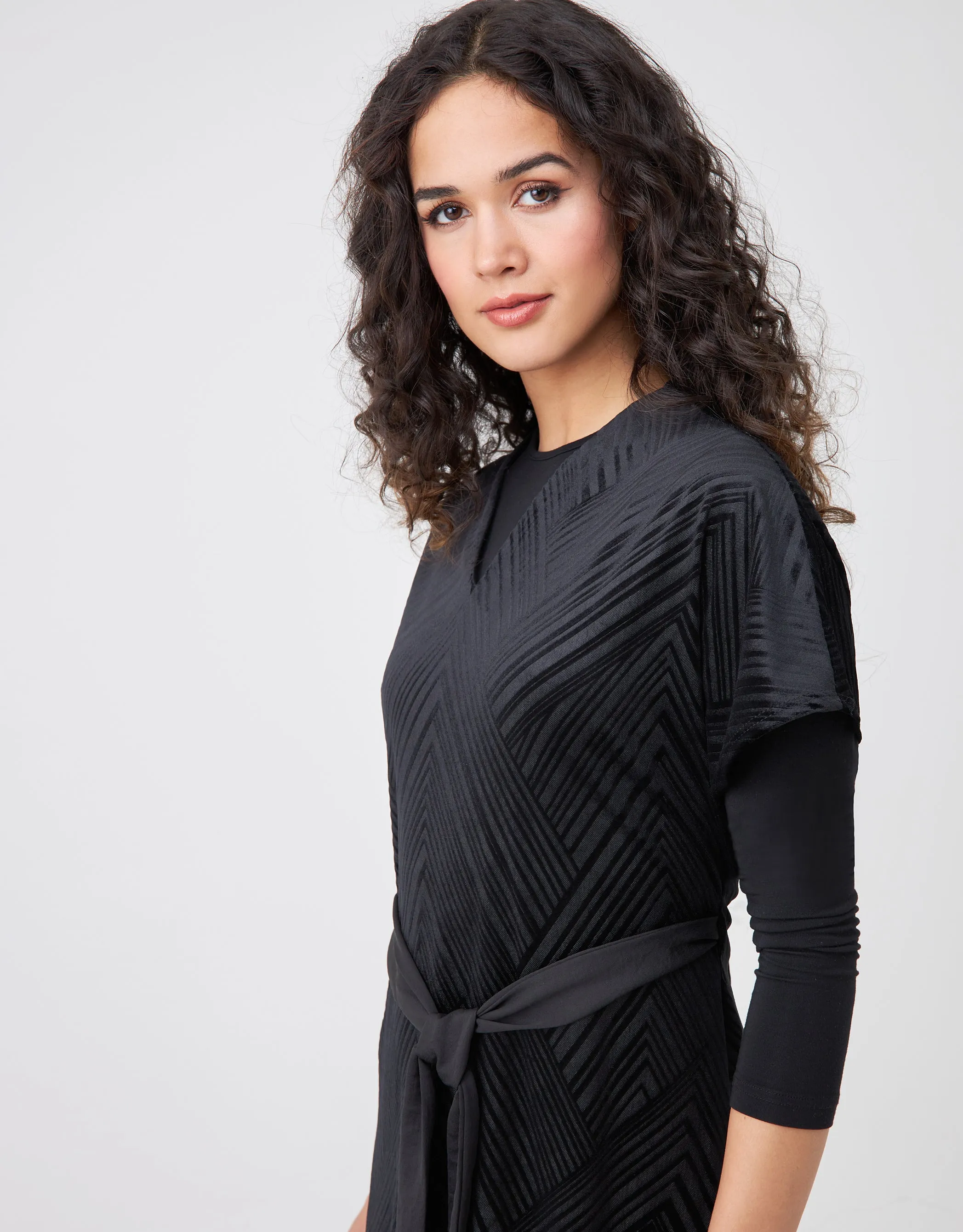 Textured Velvet Maxi Jumper Shabbos Robe with Tie Belt