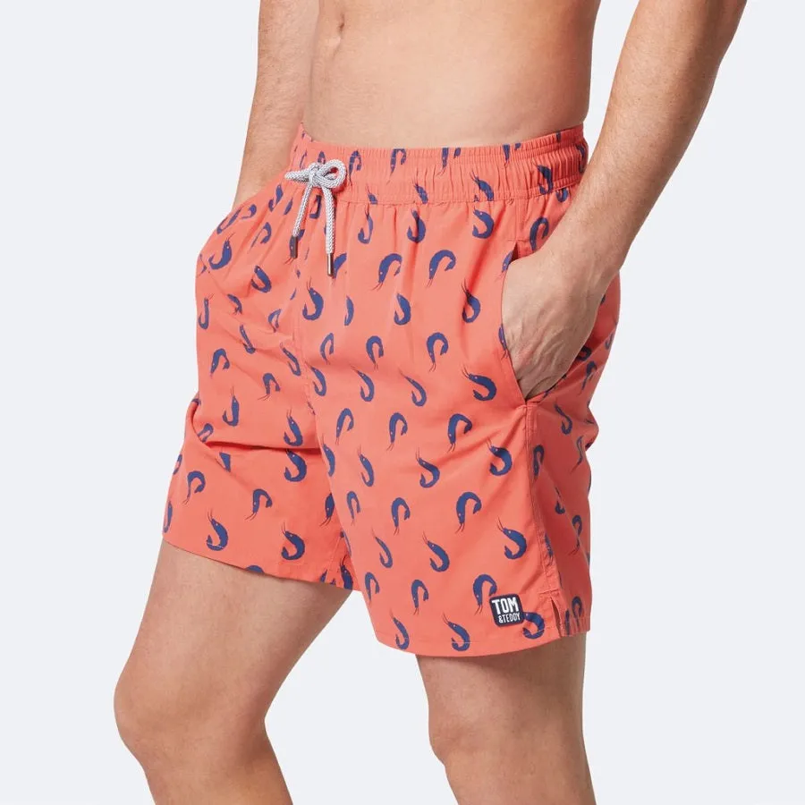 Tom & Teddy Shrimps Mens Swim Shorts SHRCB - Coral/ Blue