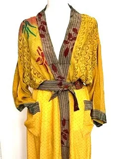 Top of the Line Silk Kimono Duster Mixed Print (Gold/Bronze)