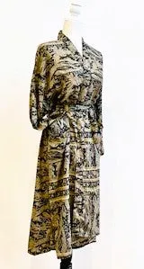 Top of the Line Silk Kimono Duster,  Rich Mixed Print (Black and Olive)