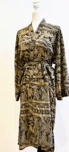 Top of the Line Silk Kimono Duster,  Rich Mixed Print (Black and Olive)