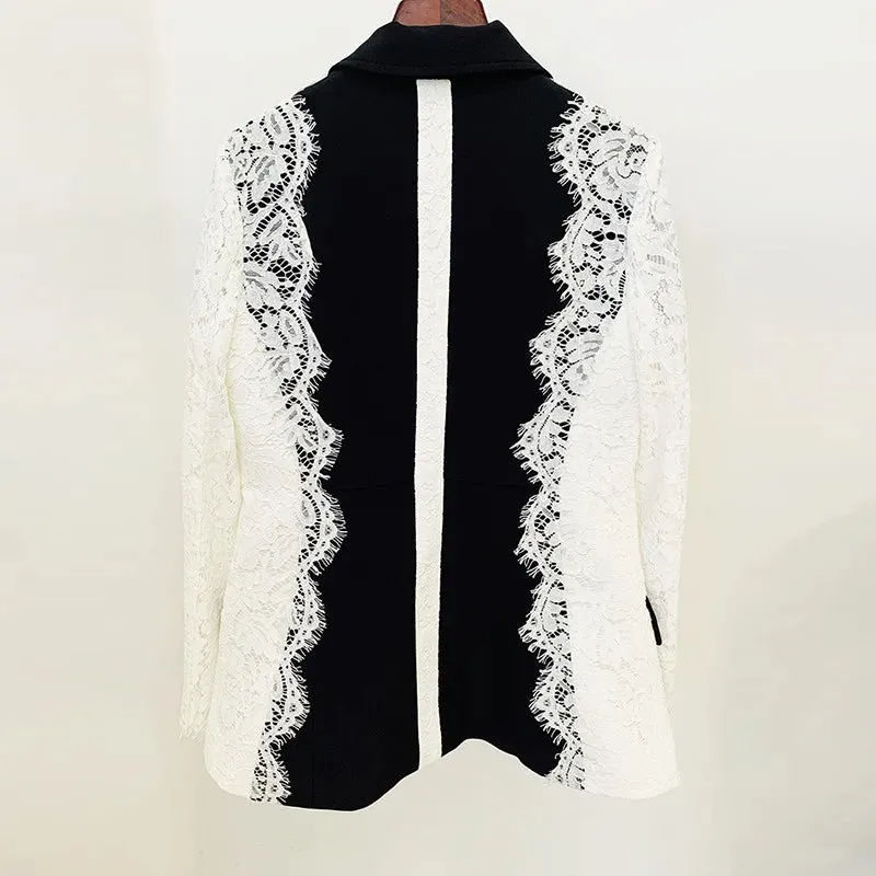 Trend4us White Lace-Trimmed Black Blazer
