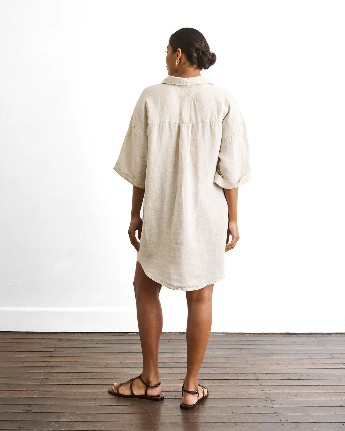 Villa Linen Shirt Dress in Oatmeal