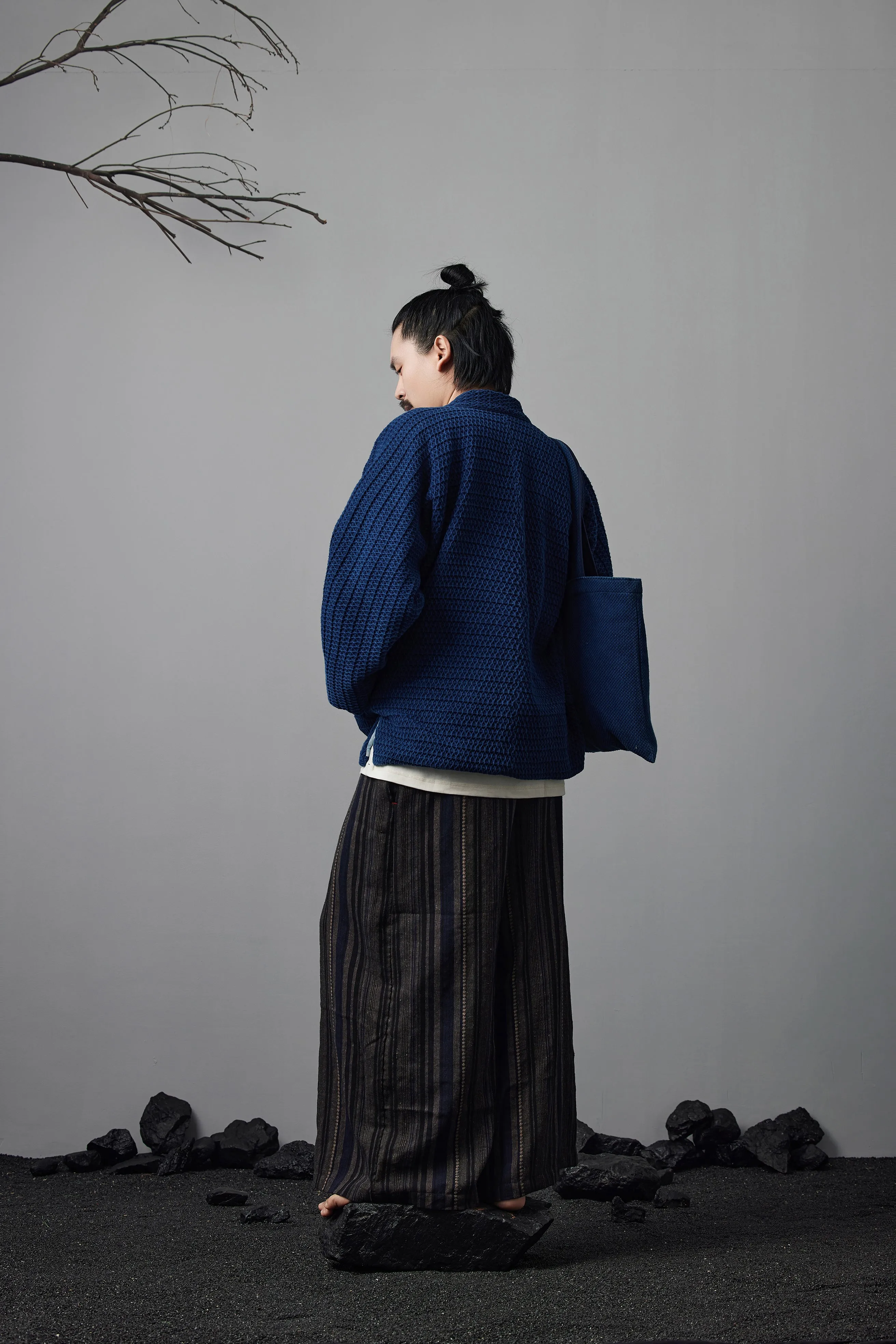 Vintage Plant Dyed KimonoJapanese Retro Rhombus Grid Robe