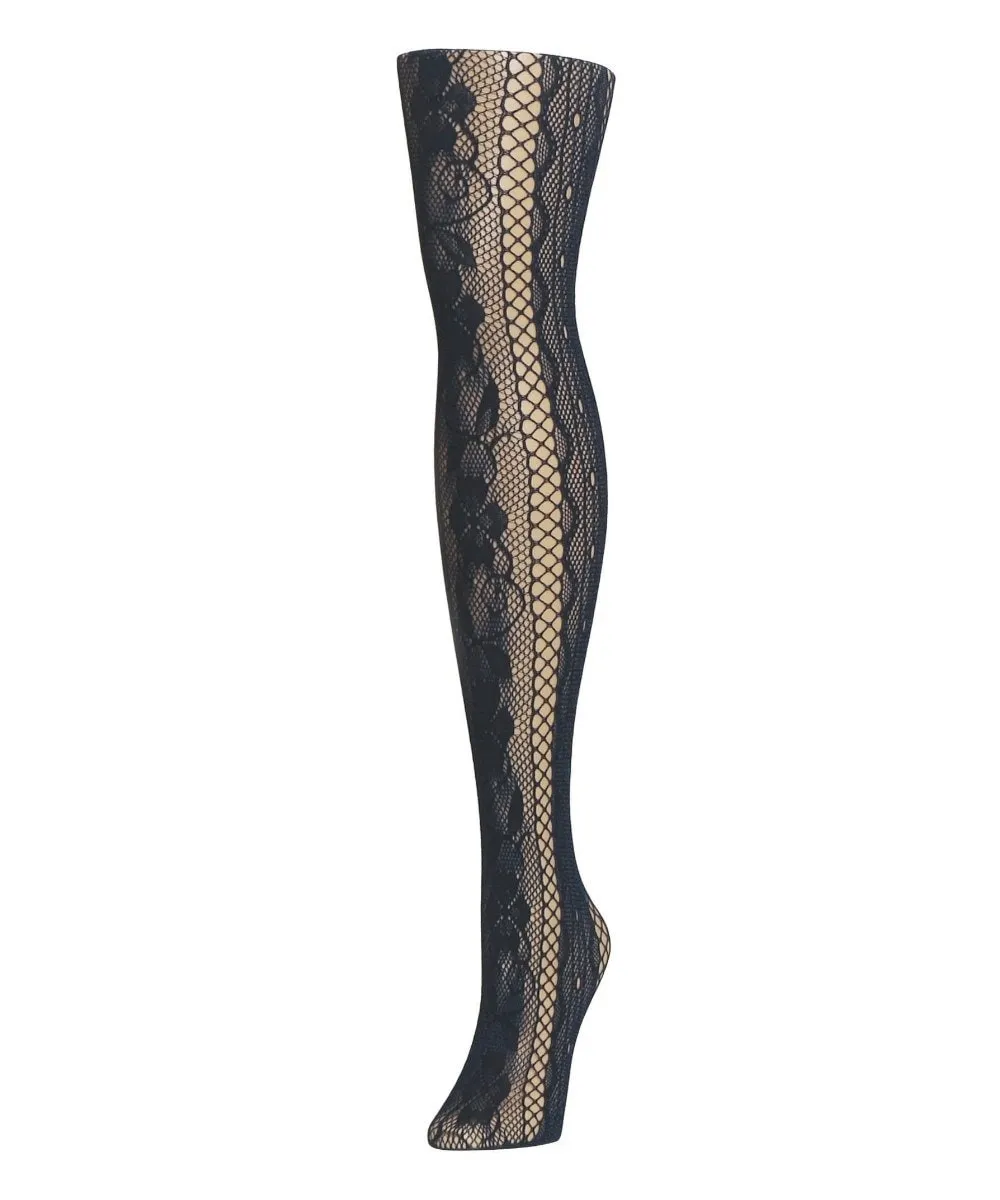 Women's Linear Floral Netted Nylon Tights