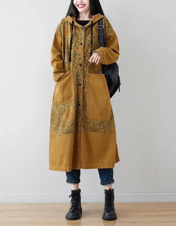 Women's Retro Loose Casual Long Hooded Coat