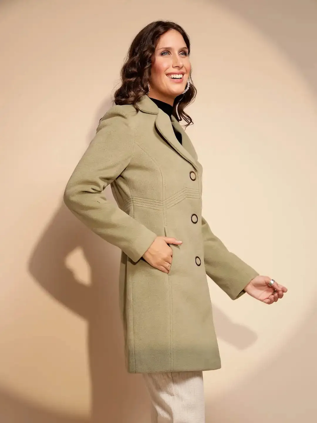Women's Solid Collared Neck Green Blazer